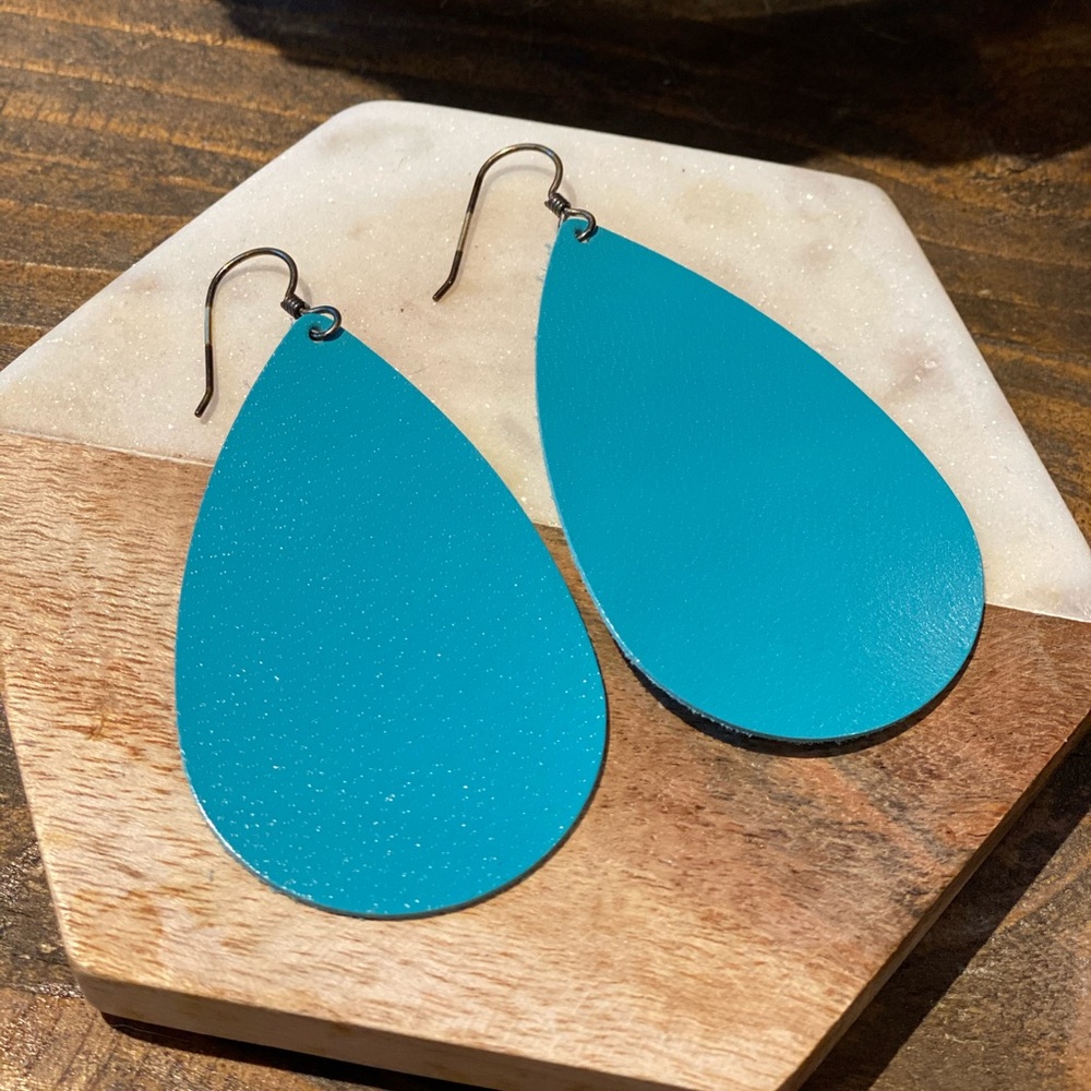 Teal Leather Earrings